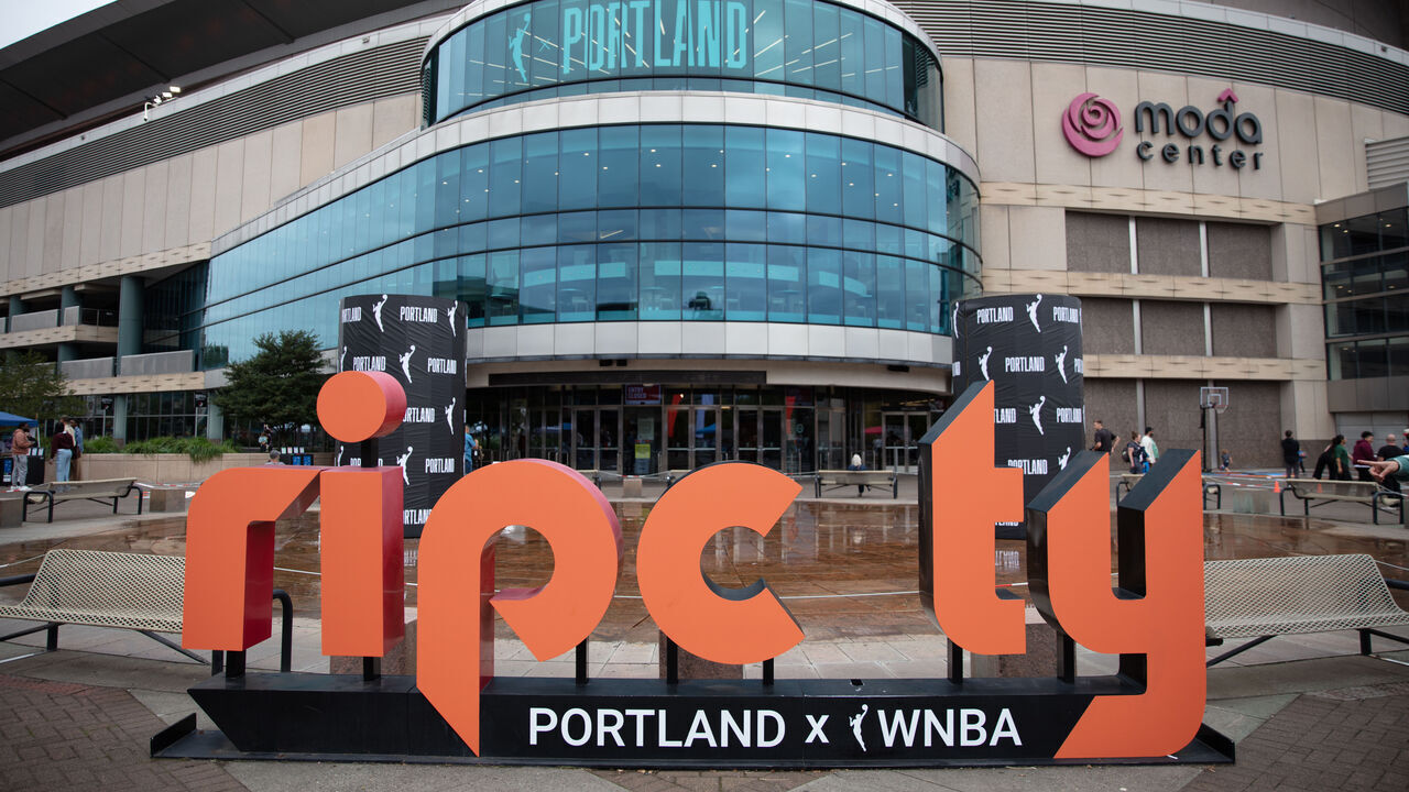 PORTLAND, OR - SEPTEMBER 18: An exterior view of the Moda Centera prior to the press conference announcing Portland being awarded a WNBA expansion franchise on September 18, 2024 at the MODA Center in Portland, Oregon. Mandatory Copyright Notice: Copyright 2024 NBAE