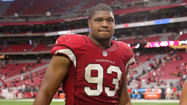GLENDALE, AZ - SEPTEMBER 18: Defensive end Calais Campbell #93 of the Arizona Cardinals reacts as he walks off the field after defeating the Tampa Bay Buccaneers 40-7 in the NFL game at the University of Phoenix Stadium on September 18, 2016 in Glendale, Arizona.
