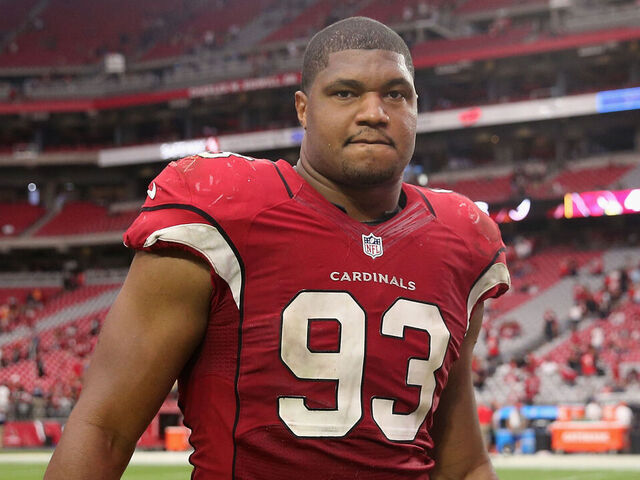 GLENDALE, AZ - SEPTEMBER 18: Defensive end Calais Campbell #93 of the Arizona Cardinals reacts as he walks off the field after defeating the Tampa Bay Buccaneers 40-7 in the NFL game at the University of Phoenix Stadium on September 18, 2016 in Glendale, Arizona.