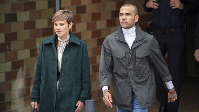 SANT ESTEVE DE SESROVIRES, BARCELONA - MARCH 25: Dani Alves leaves the Brians 2 prison, in Sant Este de Sesrovires, Barcelona, after paying the 1,000,000 that the Barcelona Court required as bail, in Barcelona, Spain on March 25, 2024. They have taken advantage of the media focus of Alves' departure to make his protest visible. He left accompanied by his lawyer Ines Guardiola at Brian's 2.