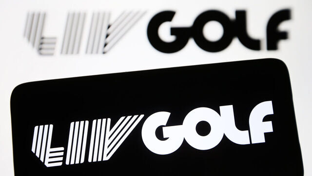 UKRAINE - 2024/01/05: In this photo illustration, LIV Golf logo is seen on a smartphone and in the background. (Photo Illustration by Pavlo Gonchar/SOPA Images/LightRocket via Getty Images)
