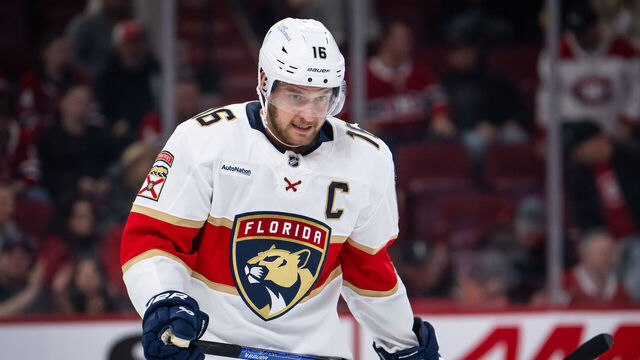 MONTREAL, QC - MARCH 15: Aleksander Barkov (16) of the Florida Panthers looks on during the second period of the NHL game between the Florida Panthers and the Montreal Canadiens on Mar 15 2025, at the Bell Centre in Montreal, QC