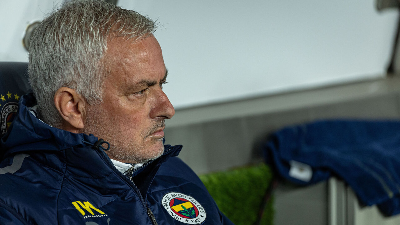 Jose Mourinho of Fenerbahce SK wait match beginning between Fenerbahce and Galatasaray at the the quarter final of Turkish Cup. The match took place at Sukru Saracoglu Stadium on April 2, 2025
