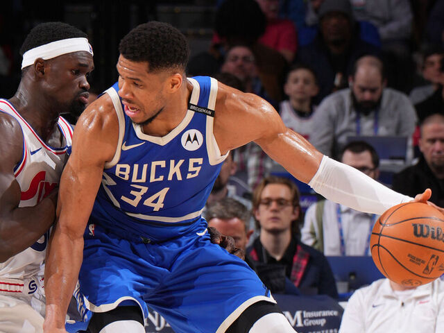PHILADELPHIA, PA - APRIL 3: Giannis Antetokounmpo #34 of the Milwaukee Bucks dribbles the ball during the game against the Philadelphia 76ers on April 3, 2025 at the Wells Fargo Center in Philadelphia, Pennsylvania NOTE TO USER: User expressly acknowledges and agrees that, by downloading and/or using this Photograph, user is consenting to the terms and conditions of the Getty Images License Agreement. Mandatory Copyright Notice: Copyright 2025 NBAE
