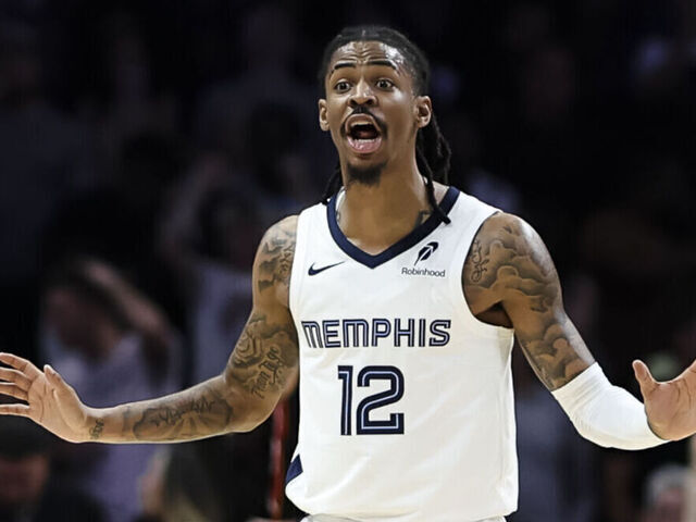 MIAMI, FLORIDA - APRIL 03: Ja Morant #12 of the Memphis Grizzlies reacts during the 4th quarter against the Miami Heat at Kaseya Center on April 03, 2025 in Miami, Florida.