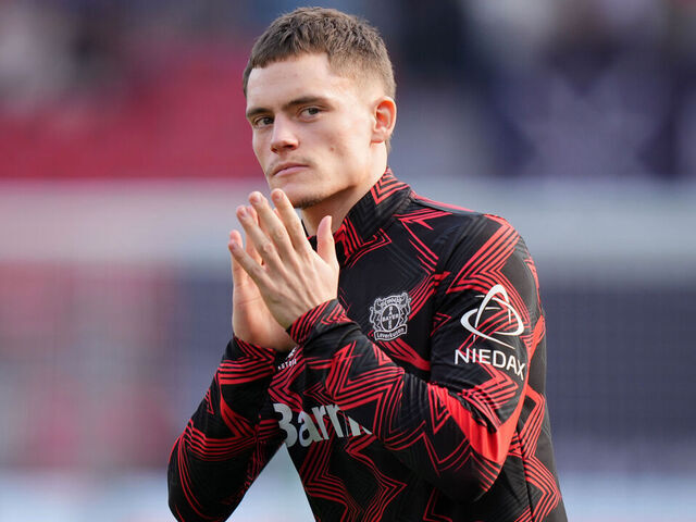 LEVERKUSEN, GERMANY - MARCH 08: Florian Wirtz of Bayer 04 Leverkusen enters the pitch prior to the Bundesliga match between Bayer 04 Leverkusen and SV Werder Bremen at the BayArena on March 08, 2025 in Leverkusen, Germany.