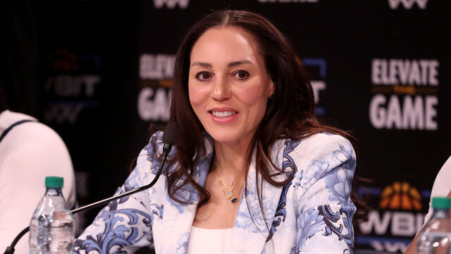 TUCSON, AZ - March 20: Arizona Wildcats head coach Adia Barnes speaks the press after losing a WBIT game to the Northern Arizona Lumberjacks 69-71 on March 20, 2025, at McKale Center in Tucson, AZ.