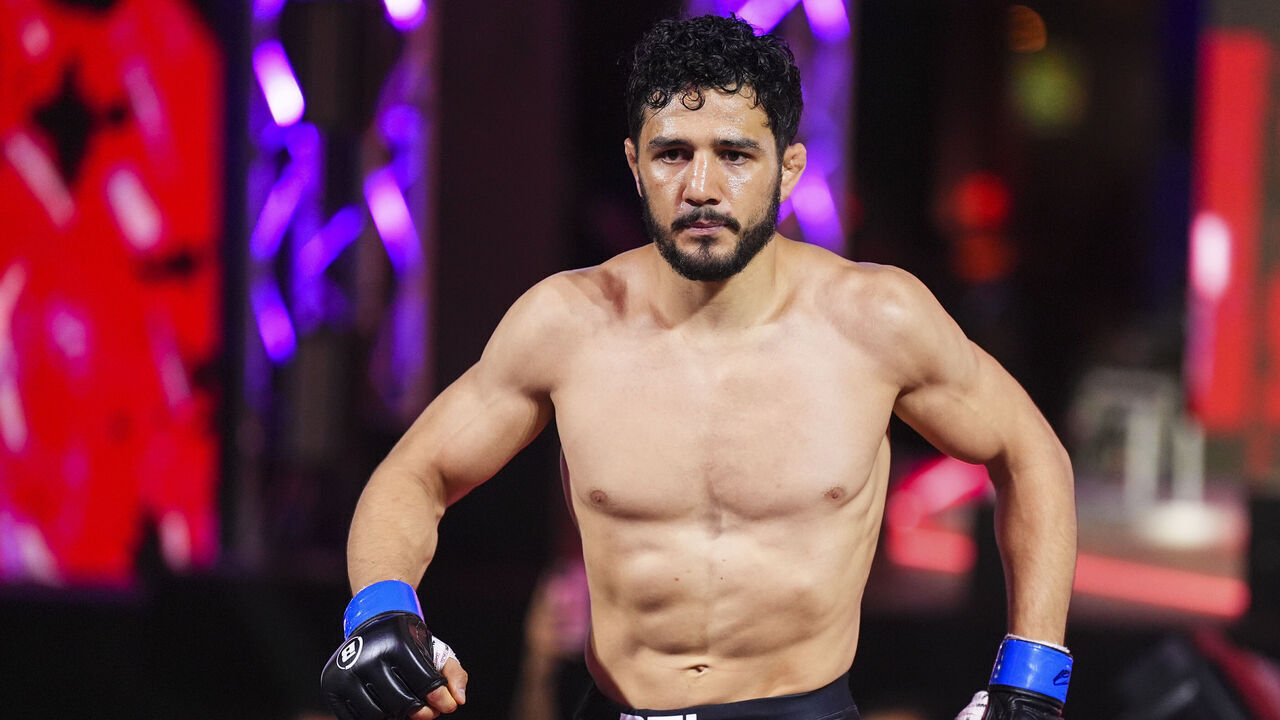 RIYADH, SAUDI ARABIA - FEBRUARY 24: Aaron Pico walks to the cage before fighting against Henry Corrales during the 2024 PFL vs Bellator: Champs event at Kingdom Arena on February 24, 2024 in Riyadh.