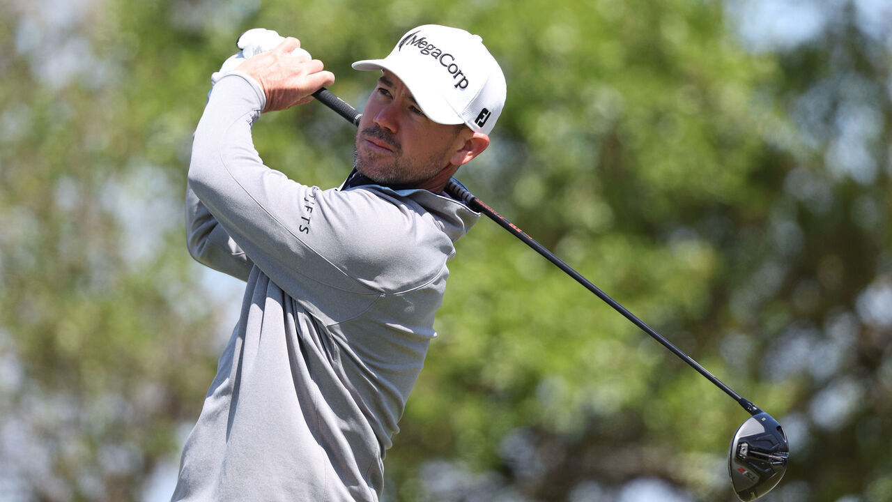 SAN ANTONIO, TEXAS - APRIL 06: Brian Harman of the United States plays his shot from the second tee during the final round of the Valero Texas Open 2025 at TPC San Antonio on April 06, 2025 in San Antonio, Texas.