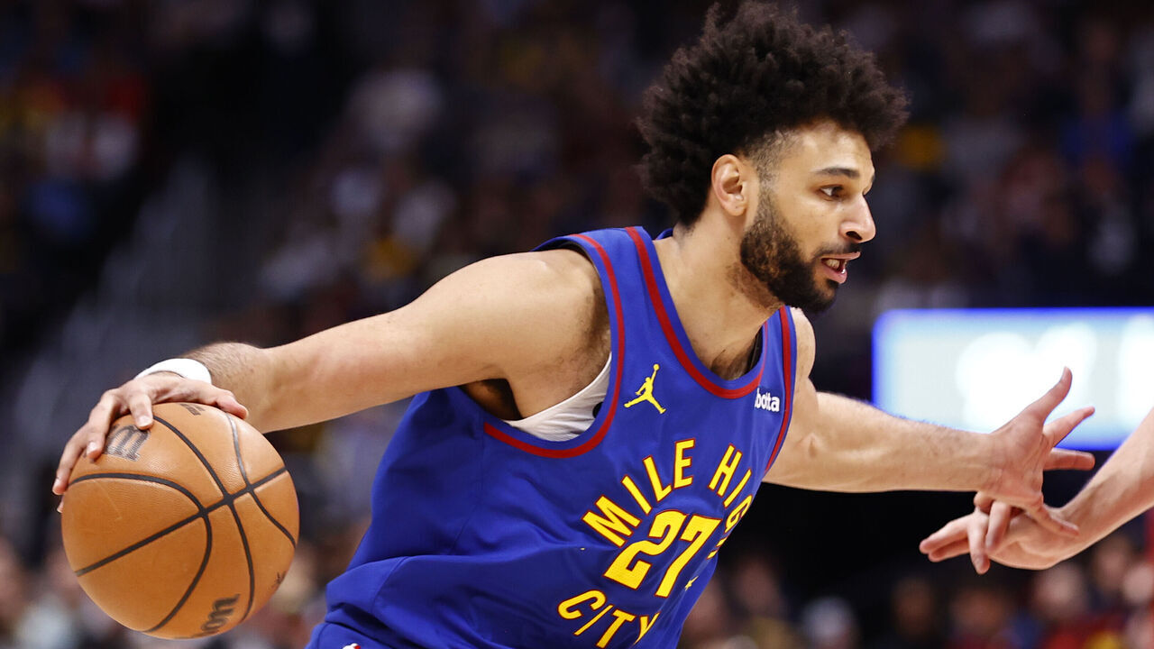 DENVER, COLORADO - MARCH 24: Jamal Murray #27 of the Denver Nuggets handles the ball in the first quarter against the Chicago Bulls at Ball Arena on March 24, 2025 in Denver, Colorado.