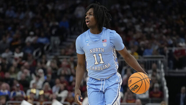 MILWAUKEE, WISCONSIN - MARCH 21: Ian Jackson #11 of the North Carolina Tar Heels dribbles the ball against the Ole Miss Rebels during the first half in the first round of the NCAA Men's Basketball Tournament at Fiserv Forum on March 21, 2025 in Milwaukee, Wisconsin.