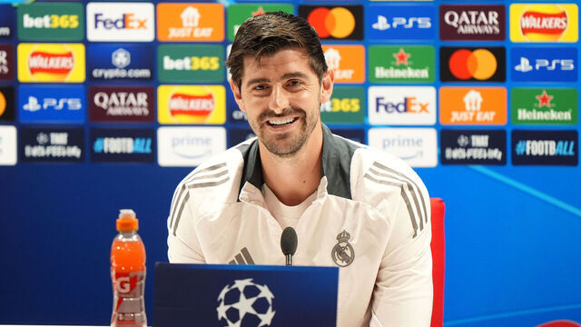 Real Madrid's Thibaut Courtois during a press conference at the Emirates Stadium, London. Picture date: Monday April 7, 2025.