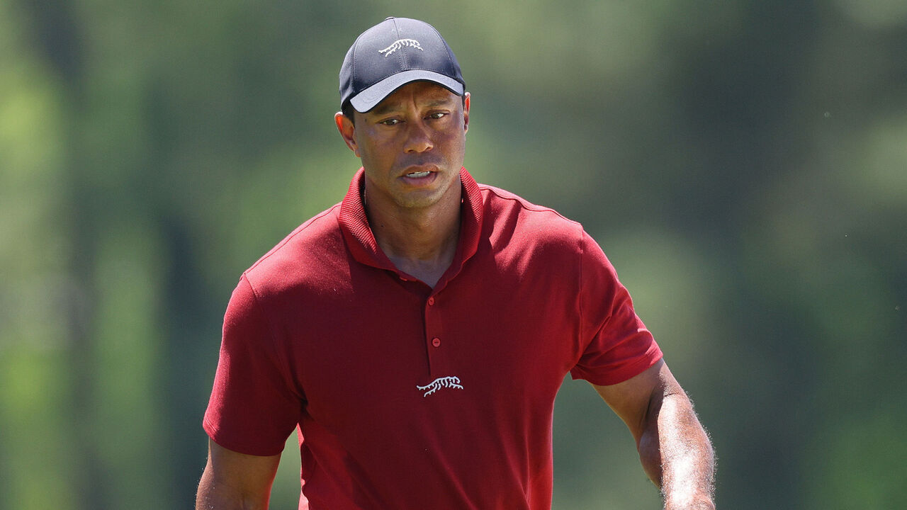 AUGUSTA, GEORGIA - APRIL 14: Tiger Woods of the United States walks to the 18th green during the final round of the 2024 Masters Tournament at Augusta National Golf Club on April 14, 2024 in Augusta, Georgia.