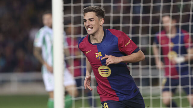 BARCELONA, SPAIN - APRIL 05: Pablo Martin Gavira Gavi of FC Barcelona celebrates a goal during the Spanish league, La Liga EA Sports, football match played between FC Barcelona and Real Betis at Estadi Olimpic Lluis Companys on April 05, 2025 in Barcelona, Spain.