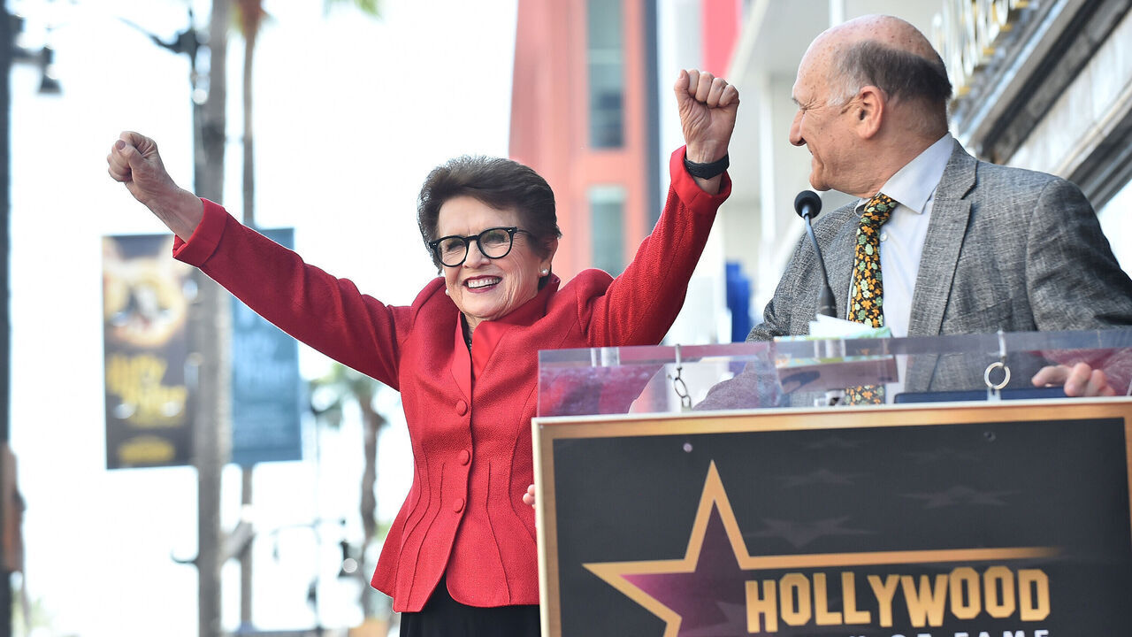 HOLLYWOOD, CALIFORNIA - APRIL 07: Billie Jean King is seen as e.l.f. Beauty celebrates her as she becomes the first woman in sports entertainment honored with a Hollywood Walk of Fame star on April 07, 2025 in Hollywood, California.