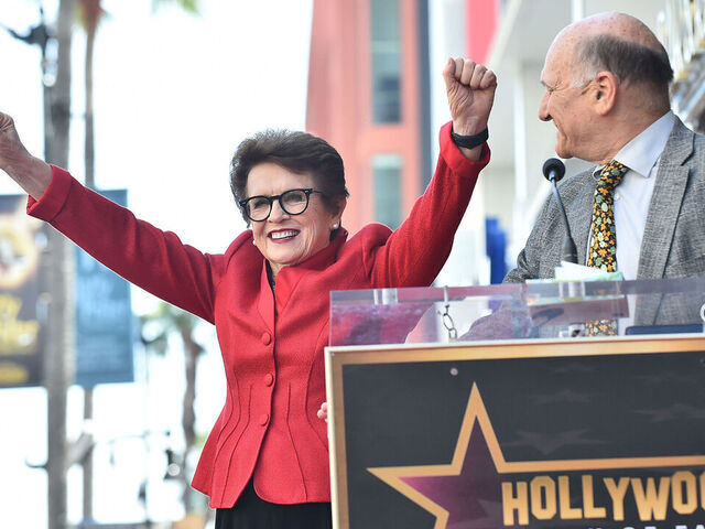 HOLLYWOOD, CALIFORNIA - APRIL 07: Billie Jean King is seen as e.l.f. Beauty celebrates her as she becomes the first woman in sports entertainment honored with a Hollywood Walk of Fame star on April 07, 2025 in Hollywood, California.