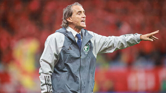 Saudi Arabia's head coach Roberto Mancini reacts during the 2026 FIFA World Cup qualifier football match between China and Saudi Arabia in Dalian, in northwestern China's Liaoning province on September 10, 2024.