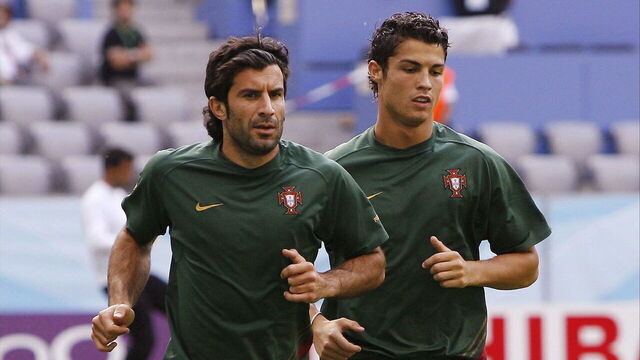 GERMANY - JULY 04: Training French And Portuguese Teams In Munchen Stadium For Fifa World Cup Germany 2006 Before Semi Final In Munich, Germany On July 04,2006 - Luis Figo, Cristiano Ronaldo.