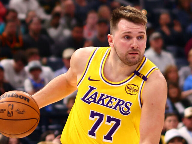 OKLAHOMA CITY, OK - APRIL 8: Luka Doncic #77 of the Los Angeles Lakers dribbles the ball during the game against the Oklahoma City Thunder on April 8, 2025 at Paycom Center in Oklahoma City, Oklahoma. Mandatory Copyright Notice: Copyright 2025 NBAE
