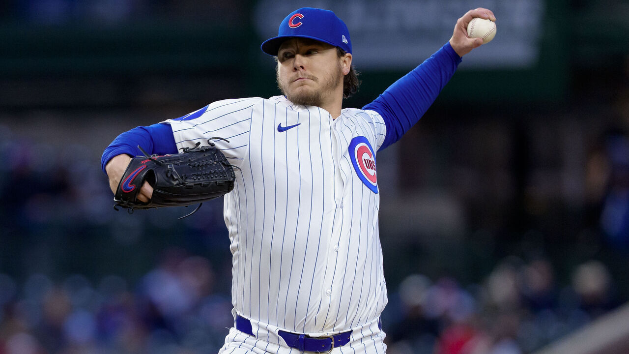 CHICAGO, ILLINOIS - APRIL 7: Justin Steele #35 of the Chicago Cubs pitches in the second inning against the Texas Rangers at Wrigley Field on April 7, 2025 in Chicago, Illinois.