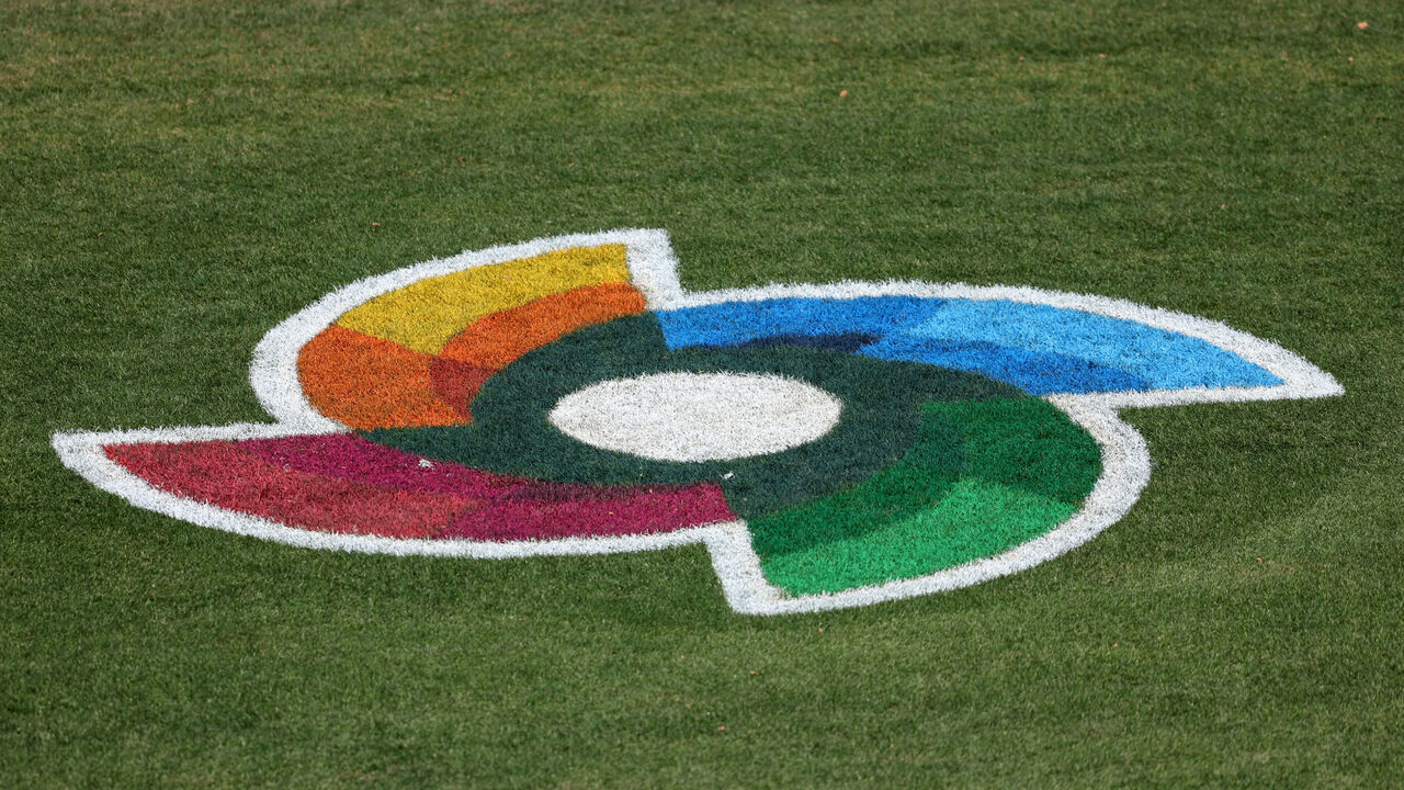 TUCSON, ARIZONA - MARCH 03: The World Baseball Classic logo is seen during the game three of the World Baseball Classic Qualifiers between Brazil and Germany at Kino Veterans Memorial Stadium on March 03, 2025 in Tucson, Arizona.