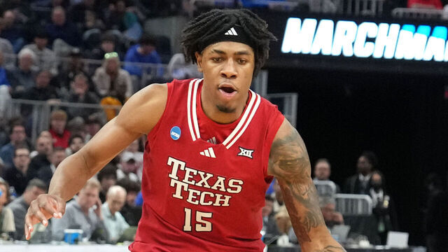 SAN FRANCISCO, CA - MARCH 29: JT Toppin #15 of the Texas Tech Red Raiders dribbles the ball during the NCAA Men's Basketball Tournament Elite 8 game against the Florida Gators at the Chase Center on March 29, 2025 in San Francisco, California.