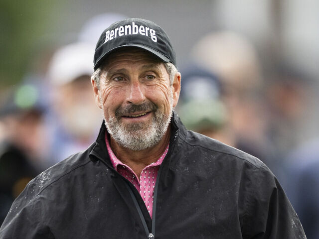 Masters champion Jose Maria Olazabal of Spain is seen on the No. 1 tee during practice round 1 prior to the Masters at Augusta National Golf Club, Monday, April 07, 2025.