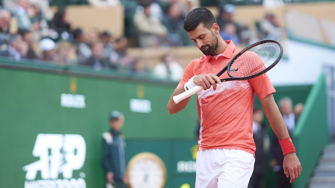 MONTE-CARLO, MONACO - APRIL 09: Novak Djokovic of Serbia looks on during his match against Alejandro Tabilo of Chile in the Men's Singles Second Round Match during Day Four of the Rolex Monte-Carlo Masters at Monte-Carlo Country Club on April 09, 2025 in Monte-Carlo, Monaco.