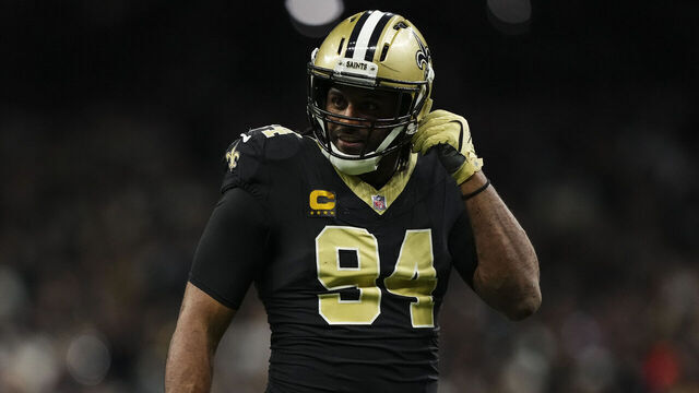 NEW ORLEANS, LA - DECEMBER 29: Cameron Jordan #94 of the New Orleans Saints celebrates during an NFL football game against the Las Vegas Raiders at Caesars Superdome on December 29, 2024 in New Orleans, Louisiana.
