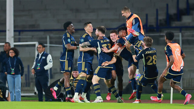 MEXICO CITY, MEXICO - APRIL 09: Tristan Blackmon of Vancouver Whitecaps celebrates with teammates after scoring the team's second goal during the 2025 Concacaf Champions Cup match between Pumas UNAM and Whitecaps at Olimpico Universitario Stadium on April 09, 2025 in Mexico City, Mexico.