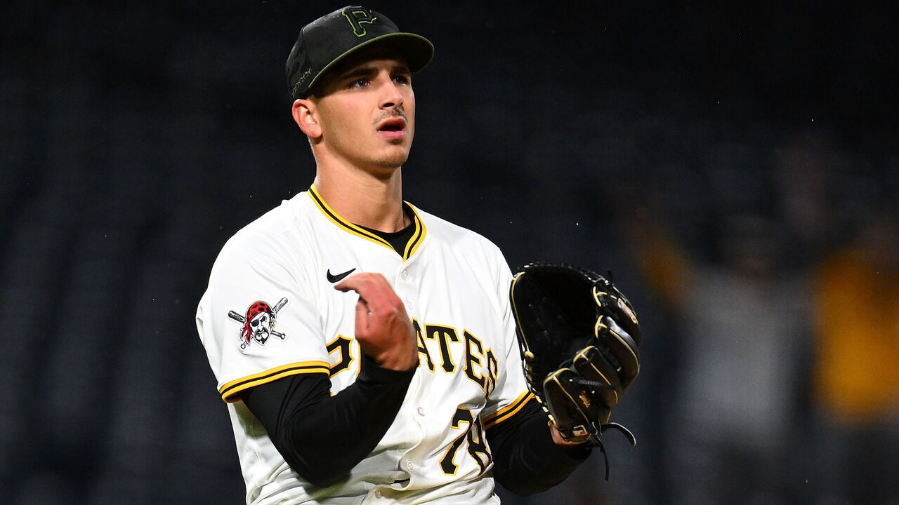 PITTSBURGH, PENNSYLVANIA - APRIL 7: Thomas Harrington #78 of the Pittsburgh Pirates celebrates an 8-4 win over the St. Louis Cardinals at PNC Park on April 7, 2025 in Pittsburgh, Pennsylvania.