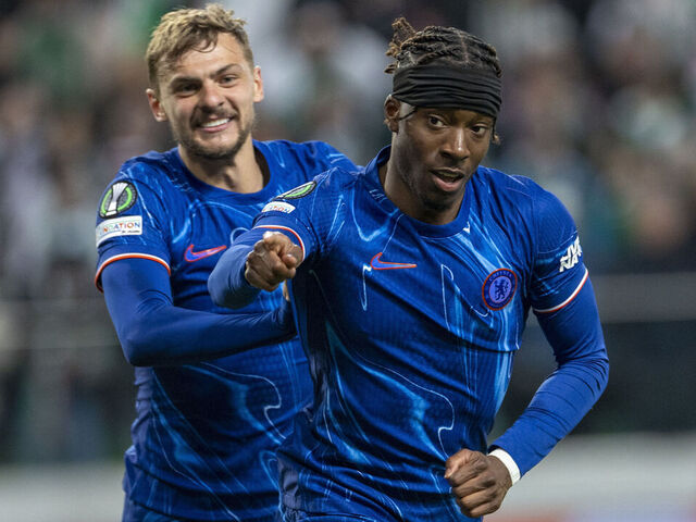 Kiernan Dewsbury-Hall, Noni Madueke during UEFA Conference League 2024/25 match between Legia Warszawa and Chelsea London in Warsaw ,Poland on April 10, 2025