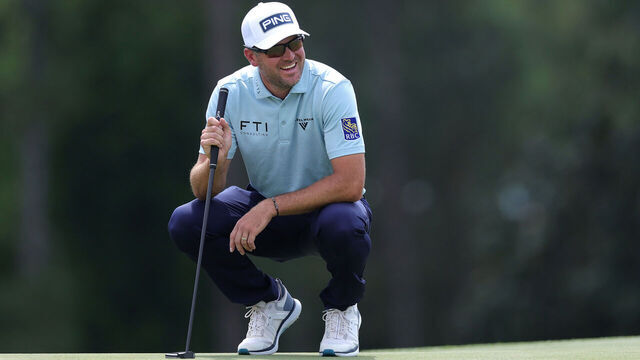 AUGUSTA, GEORGIA - APRIL 10: Corey Conners of Canada smiles on the 18th green during the first round of the 2025 Masters Tournament at Augusta National Golf Club on April 10, 2025 in Augusta, Georgia.