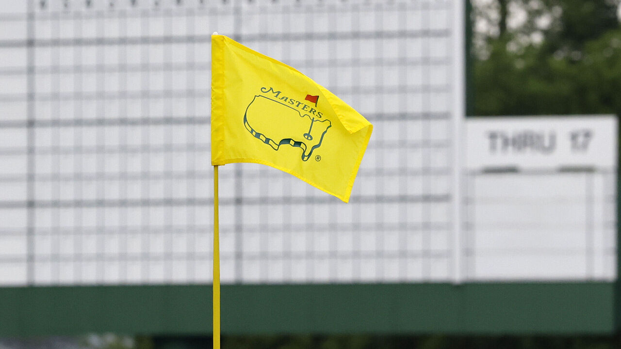 AUGUSTA, GEORGIA - APRIL 07: A detailed view of a pin flag on the ninth green during a practice round prior to the 2025 Masters Tournament at Augusta National Golf Club on April 07, 2025 in Augusta, Georgia.