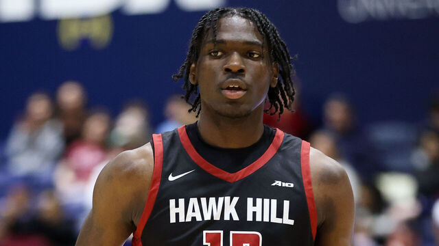 PHILADELPHIA, PENNSYLVANIA - MARCH 8: Rasheer Fleming #13 of the Saint Joseph's Hawks stands on the court against the La Salle Explorers at John Glaser Arena on March 8, 2025 in Philadelphia, Pennsylvania.