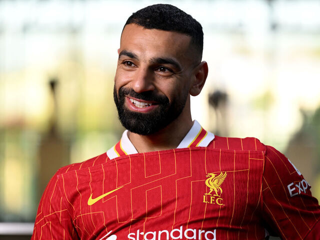 LIVERPOOL, ENGLAND - APRIL 11: (THE SUN OUT, THE SUN ON SUNDAY OUT) Mohamed Salah of Liverpool signs a new contract extension at Anfield on April 11, 2025 in Liverpool, England.