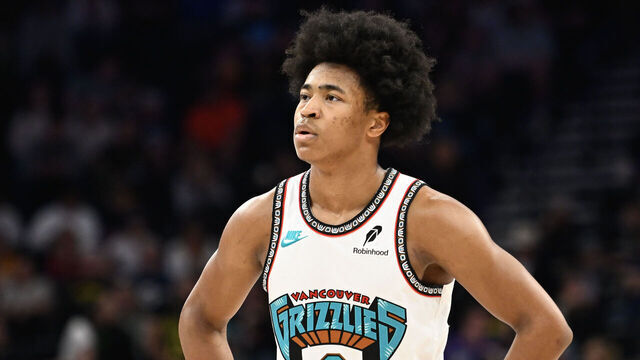 SALT LAKE CITY, UTAH - MARCH 25: Jaylen Wells #0 of the Memphis Grizzlies looks on during the second half of a game against the Utah Jazz at Delta Center on March 25, 2025 in Salt Lake City, Utah.