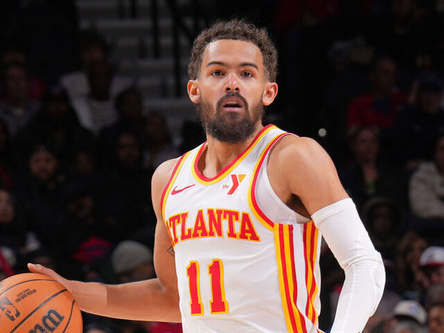 PHILADELPHIA, PA - APRIL 11: Trae Young #11 of the Atlanta Hawks dribbles the ball during the game against the Philadelphia 76ers on April 11, 2025 at the Wells Fargo Center in Philadelphia, Pennsylvania NOTE TO USER: User expressly acknowledges and agrees that, by downloading and/or using this Photograph, user is consenting to the terms and conditions of the Getty Images License Agreement. Mandatory Copyright Notice: Copyright 2025 NBAE