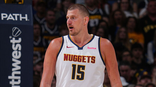 DENVER, CO - APRIL 11: Nikola Jokic #15 of the Denver Nuggets looks on during the game against the Memphis Grizzlies on April 11, 2025 at Ball Arena in Denver, Colorado. NOTE TO USER: User expressly acknowledges and agrees that, by downloading and/or using this Photograph, user is consenting to the terms and conditions of the Getty Images License Agreement. Mandatory Copyright Notice: Copyright 2025 NBAE