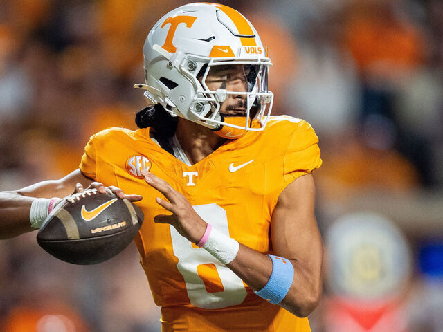 KNOXVILLE, TENNESSEE - NOVEMBER 09: Nico Iamaleava #8 of the Tennessee Volunteers plays against the Mississippi State Bulldogs during their game at Neyland Stadium on November 09, 2024 in Knoxville, Tennessee.