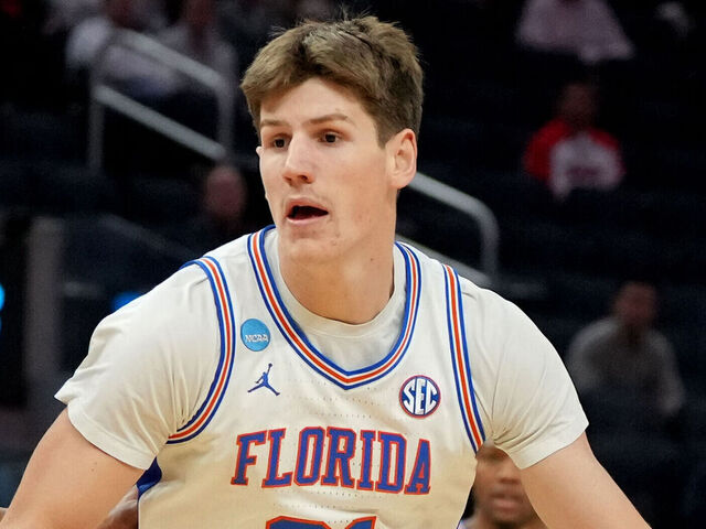 SAN FRANCISCO, CA - MARCH 27: Alex Condon #21 of the Florida Gators dribbles the ball during the NCAA Men's Basketball Tournament Sweet 16 game against the Maryland Terrapins at the Chase Center on March 27, 2025 in San Francisco, California.