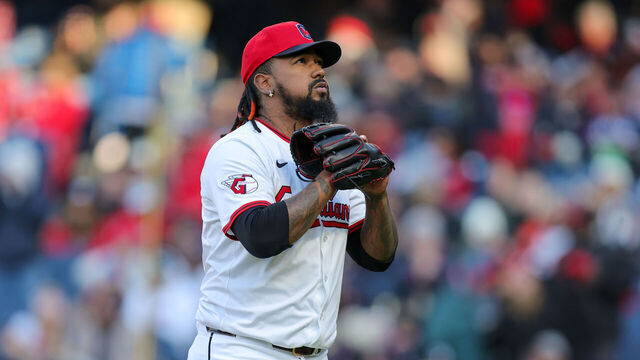 CLEVELAND, OH - APRIL 08: Cleveland Guardians relief pitcher Emmanuel Clase (48) leaves the field following the ninth inning of the Major League Baseball game between the Chicago White Sox and Cleveland Guardians on April 8, 2025, at Progressive Field in Cleveland, OH.