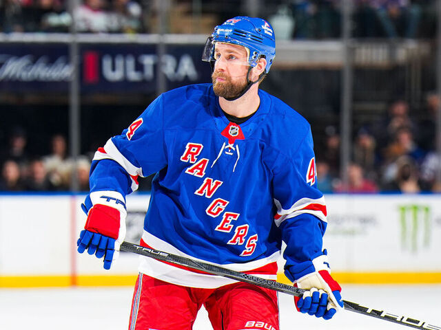 NEW YORK, NEW YORK - MARCH 02: Calvin de Haan #44 of the New York Rangers skates against the Nashville Predators at Madison Square Garden on March 2, 2025 in New York City.