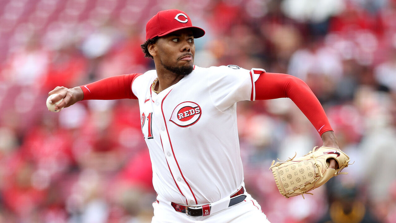 CINCINNATI, OHIO - APRIL 13: Hunter Greene #21of the Cincinnati Reds throws a pitch against the Pittsburgh Pirates at Great American Ball Park on April 13, 2025 in Cincinnati, Ohio.