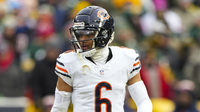 GREEN BAY, WISCONSIN - JANUARY 5: Cornerback Kyler Gordon #6 of the Chicago Bears stands on the field during the second quarter of an NFL football game against the Green Bay Packers, at Lambeau Field on January 5, 2025 in Green Bay, Wisconsin.