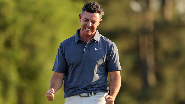 AUGUSTA, GEORGIA - APRIL 13: Rory McIlroy of Northern Ireland celebrates winning the 2025 Masters Tournament after the first playoff hole at Augusta National Golf Club on April 13, 2025 in Augusta, Georgia.