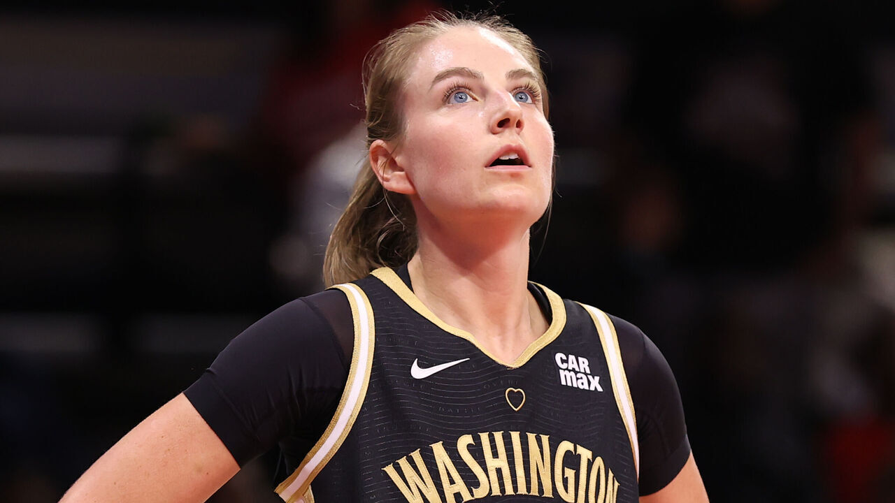WASHINGTON, D.C. - SEPTEMBER 17: Karlie Samuelson #44 of the Washington Mystics looks on during the game against the New York Liberty on September 17, 2024 at Entertainment and Sports Arena in Washington, D.C. Mandatory Copyright Notice: Copyright 2024 NBAE
