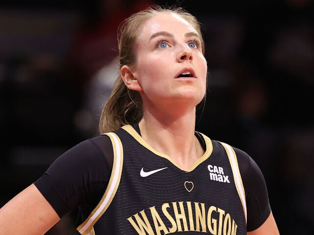 WASHINGTON, D.C. - SEPTEMBER 17: Karlie Samuelson #44 of the Washington Mystics looks on during the game against the New York Liberty on September 17, 2024 at Entertainment and Sports Arena in Washington, D.C. Mandatory Copyright Notice: Copyright 2024 NBAE