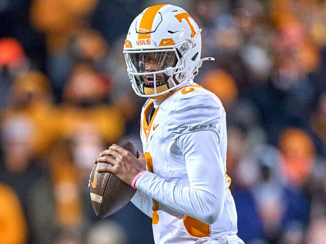 COLUMBUS, OHIO - DECEMBER 21: Quarterback Nico Iamaleava #8 of the Tennessee Volunteers looks to throw the football in action during the College Football Playoff First Round game between the Tennessee Volunteers and the Ohio State Buckeyes at Ohio Stadium on December 21, 2024 in Columbus, Ohio.