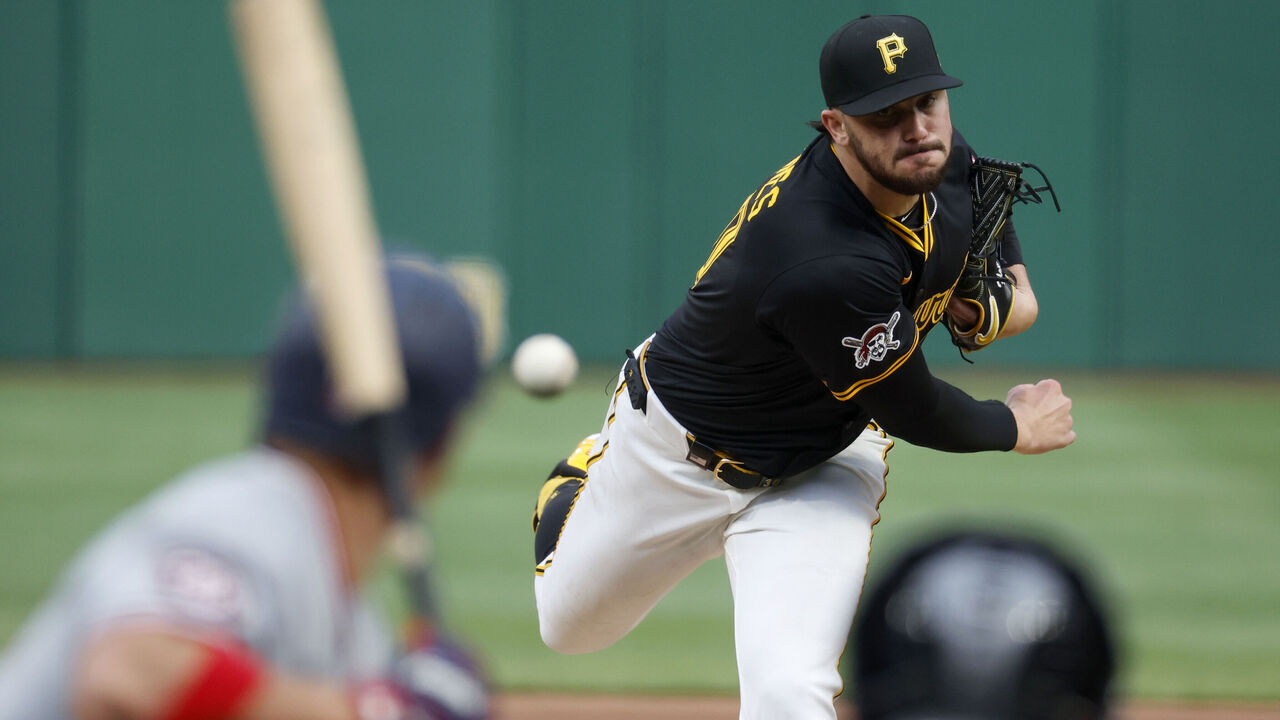 PITTSBURGH, PA - APRIL 14: Paul Skenes #30 of the Pittsburgh Pirates in action against the Washington Nationals at PNC Park on April 14, 2025 in Pittsburgh, Pennsylvania.